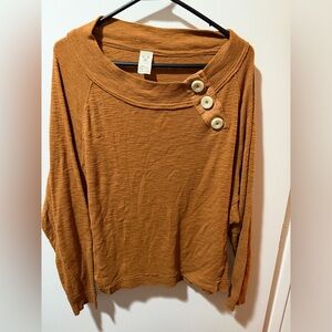 We The Free Orange Button-Detail Top
